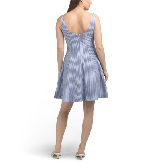 CYNTHIA ROWLEY Blue/white Striped Sleeveless Seamed Front Mini Dress - Picture 2 of 2